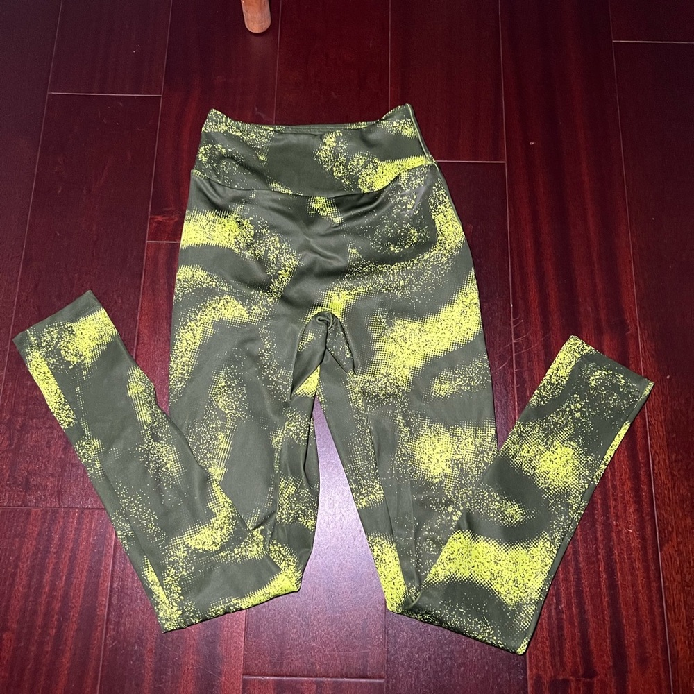 Gymshark Olive‎ and Yellow Splash Leggings